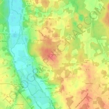 Mapa topográfico Flamenac, altitude, relevo
