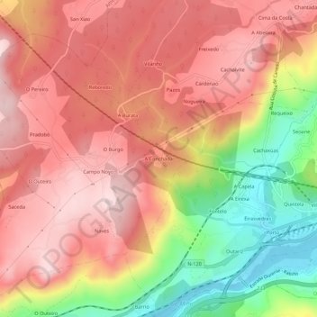 Mapa topográfico A Conchada, altitude, relevo