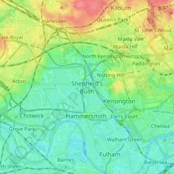 Mapa topográfico Shepherd's Bush, altitude, relevo