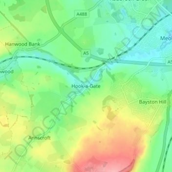 Mapa topográfico Hook-a-Gate, altitude, relevo