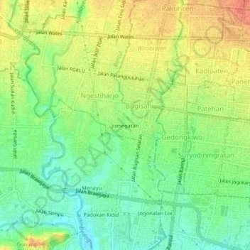 Mapa topográfico Jomegatan, altitude, relevo