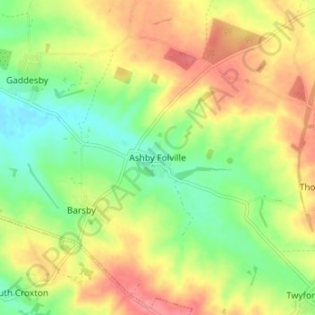 Mapa topográfico Ashby Folville, altitude, relevo
