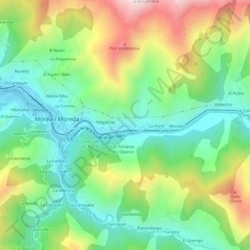 Mapa topográfico Oyanco, altitude, relevo