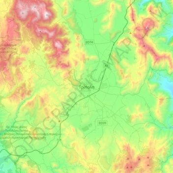Mapa topográfico Tripoli, altitude, relevo