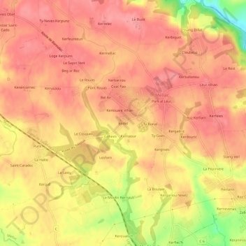 Mapa topográfico Bodel, altitude, relevo