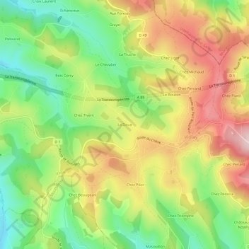 Mapa topográfico La Doua, altitude, relevo