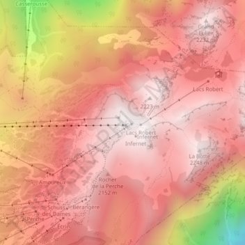 Mapa topográfico Croix de Chamrousse, altitude, relevo