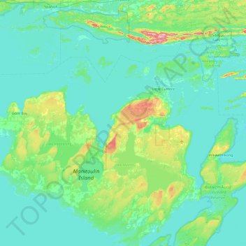 Mapa topográfico Manitoulin Island, altitude, relevo