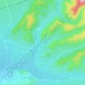 Mapa topográfico Les Rouves, altitude, relevo
