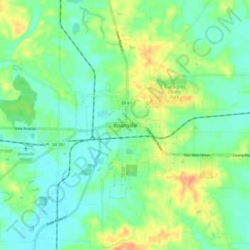 Mapa topográfico Boonville, altitude, relevo