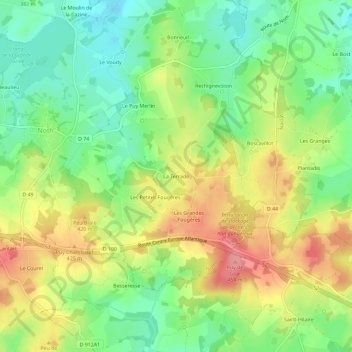 Mapa topográfico La Terrade, altitude, relevo