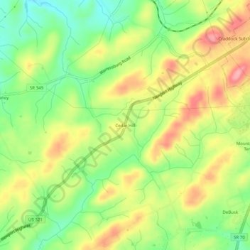 Mapa topográfico Cedar Hill, altitude, relevo