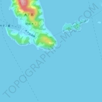 Mapa topográfico アゴノ鼻灯台, altitude, relevo