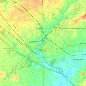 Mapa topográfico Belleville, altitude, relevo