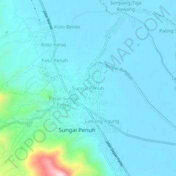 Mapa topográfico Sungai Penuh, altitude, relevo