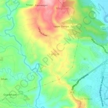 Mapa topográfico Langub, altitude, relevo