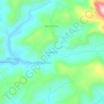 Mapa topográfico Varakkad, altitude, relevo