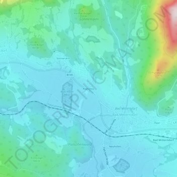 Mapa topográfico Rödschitz, altitude, relevo