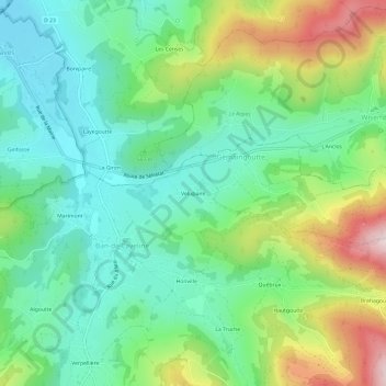 Mapa topográfico Velupaire, altitude, relevo