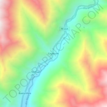Mapa topográfico Coyahuasi, altitude, relevo