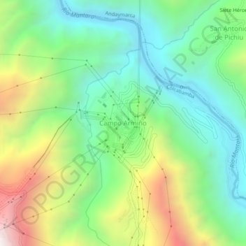 Mapa topográfico Campo Armiño, altitude, relevo