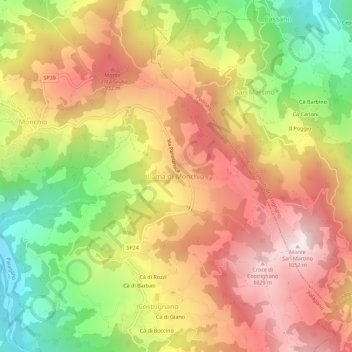 Mapa topográfico Lama di Monchio, altitude, relevo