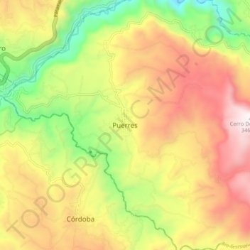 Mapa topográfico Puerres, altitude, relevo