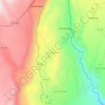 Mapa topográfico San Pedro, altitude, relevo