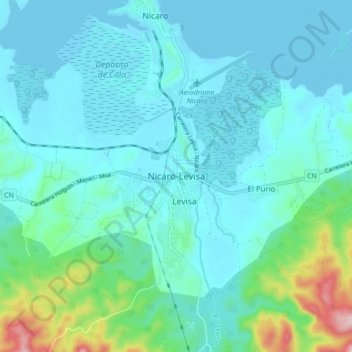 Mapa topográfico Nicaro-Levisa, altitude, relevo