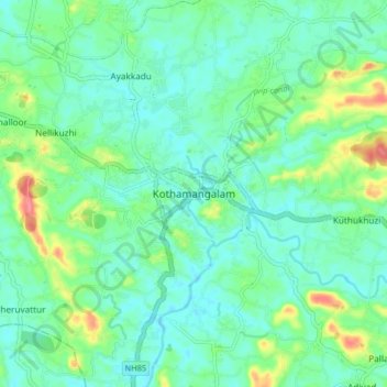Mapa topográfico Kothamangalam, altitude, relevo