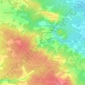 Mapa topográfico Berlouze, altitude, relevo