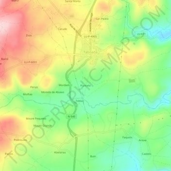 Mapa topográfico Puricela, altitude, relevo