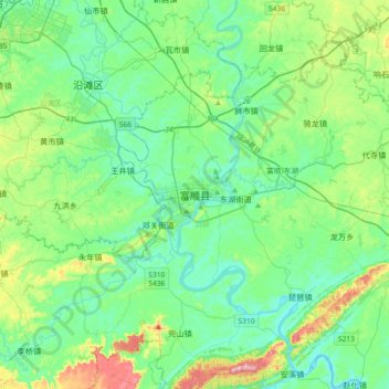 Mapa topográfico 富顺县, altitude, relevo