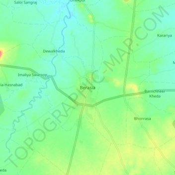 Mapa topográfico Berasia, altitude, relevo
