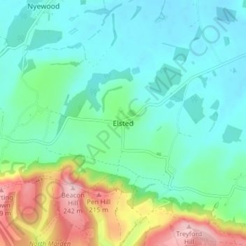 Mapa topográfico Elsted, altitude, relevo