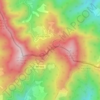 Mapa topográfico Bocca Trabaria, altitude, relevo