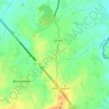 Mapa topográfico Droogland, altitude, relevo