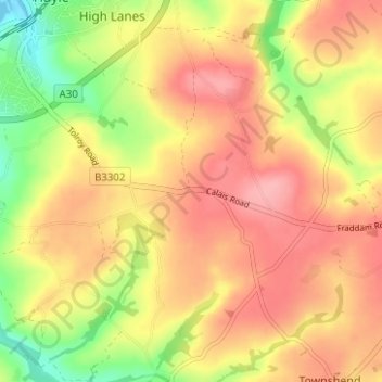 Mapa topográfico Praze, altitude, relevo