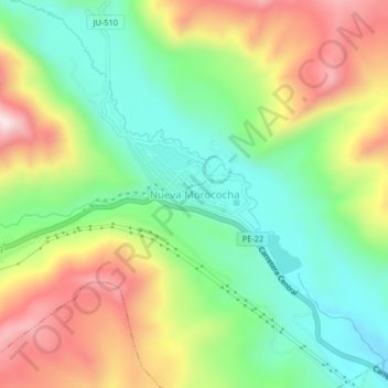Mapa topográfico Nueva Morococha, altitude, relevo