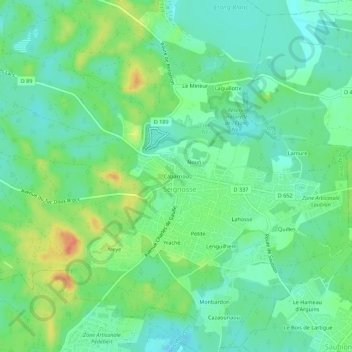 Mapa topográfico Cabarriou, altitude, relevo