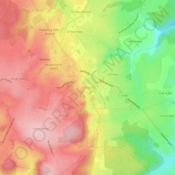 Mapa topográfico Villeneuve, altitude, relevo
