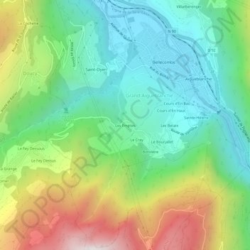 Mapa topográfico Les Emptes, altitude, relevo