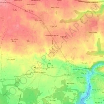 Mapa topográfico Nizon, altitude, relevo