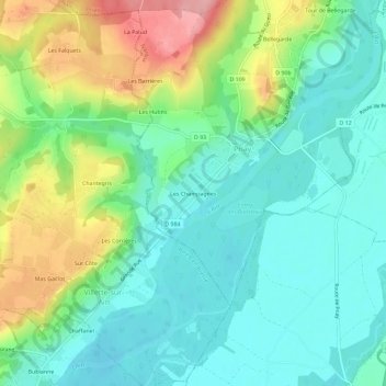 Mapa topográfico Les Champagnes, altitude, relevo