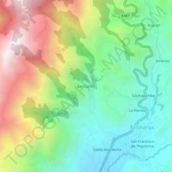 Mapa topográfico San Carlos, altitude, relevo