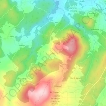 Mapa topográfico Rus, altitude, relevo