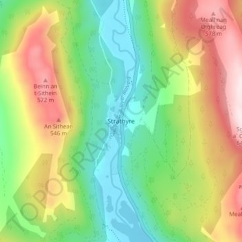 Mapa topográfico Strathyre, altitude, relevo