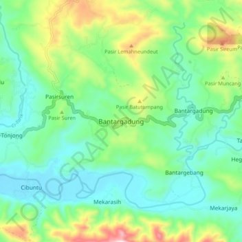 Mapa topográfico Bantargadung, altitude, relevo