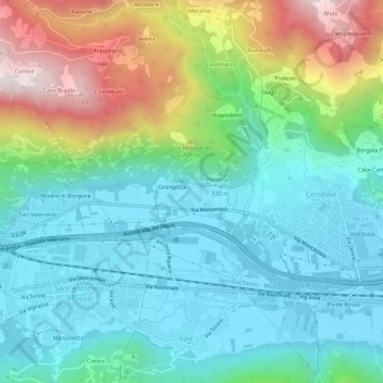 Mapa topográfico Poisatto, altitude, relevo