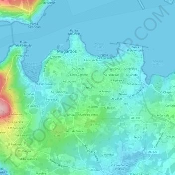 Mapa topográfico A Rega, altitude, relevo